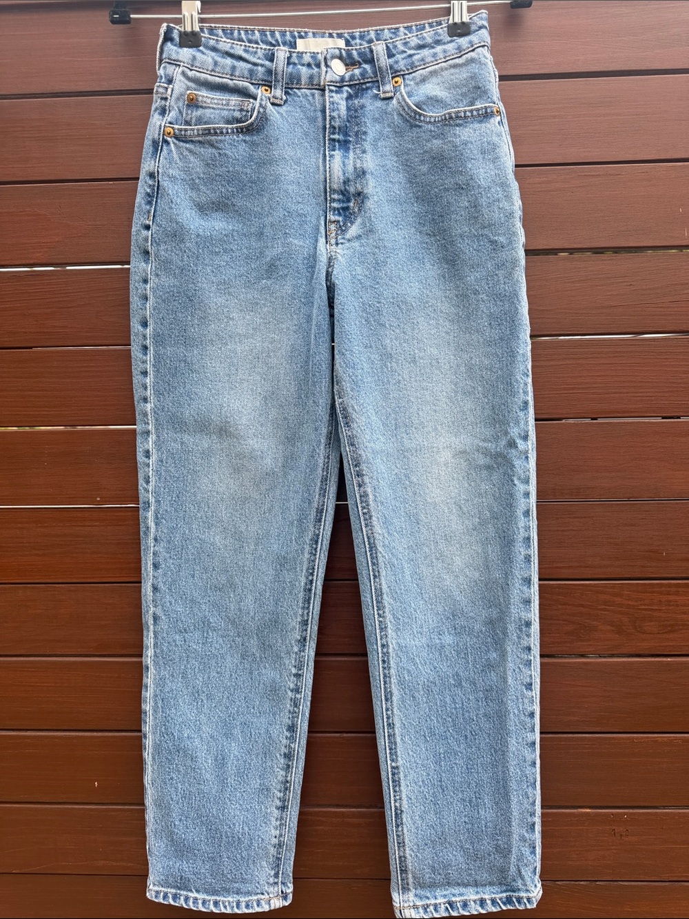 H&M High-Rise Straight Jeans in Light Blue Wash
